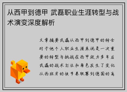 从西甲到德甲 武磊职业生涯转型与战术演变深度解析