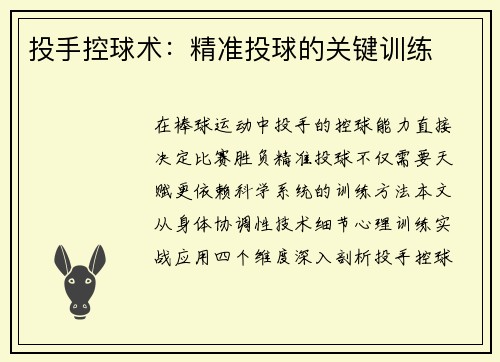 投手控球术：精准投球的关键训练
